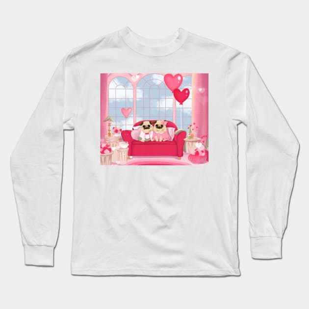 Valentines Pug Long Sleeve T-Shirt by Susee